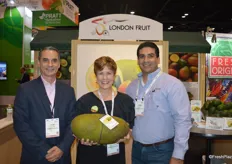 Jorge Hernandez, Cindy Swanberg Schwing and Mario Cardenas with London Fruit show Jackfruit, which attracted a lot of people to the booth.
